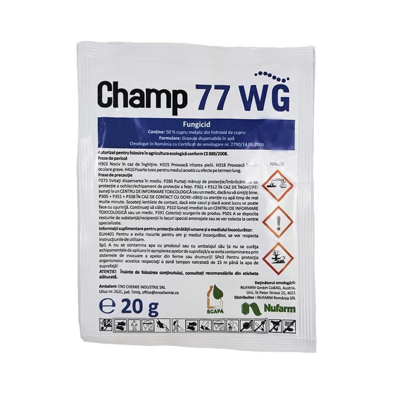 Fungicid Champ 77 WG - 30g, Cupru, Tratament pomi, Vita de vie, Mana, Rapan